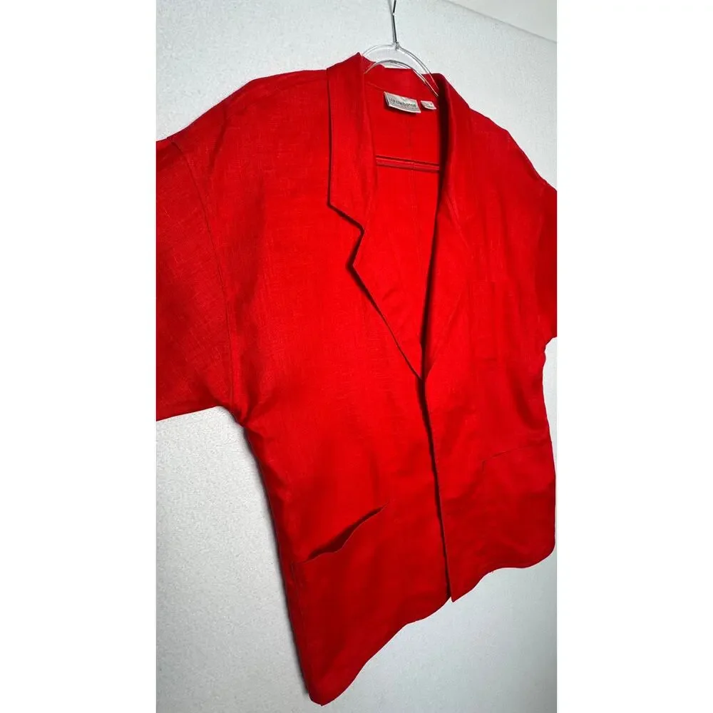 1990s Liz Claiborne Red Linen Open Front Oversized Jacket Size 6 M/L